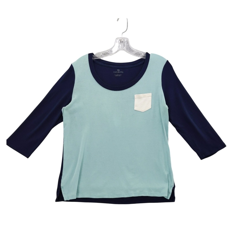 Talbots Colorblock Top Pocket‎ 3/4 Sleeve Pima Cotton Tee Shirt Large